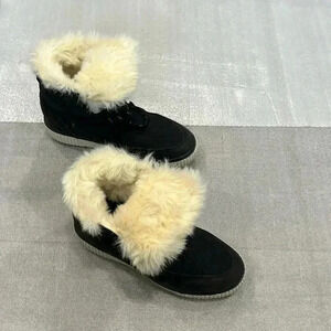 [US10]Anthropologie Black Ankle Boots with Faux Fur  around Ankle